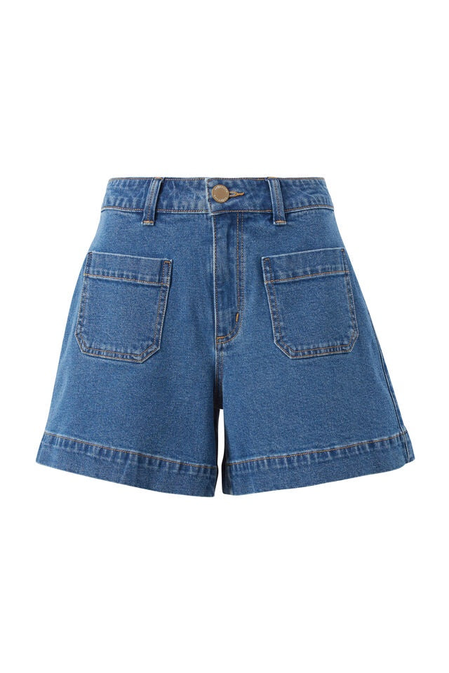 Esther Denim Patch Pocket Short | Fresh Indigo