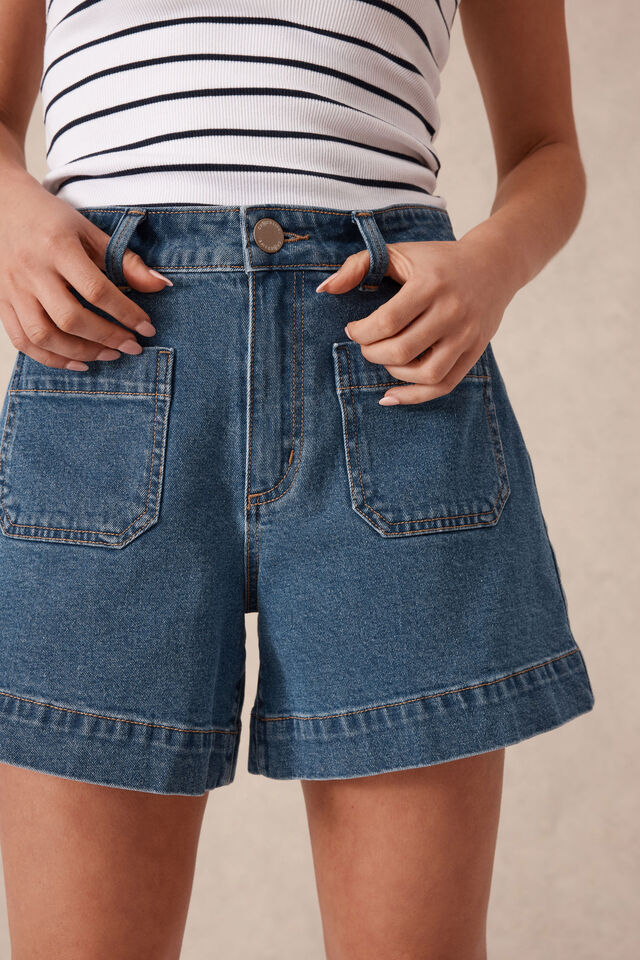 Esther Denim Patch Pocket Short | Fresh Indigo