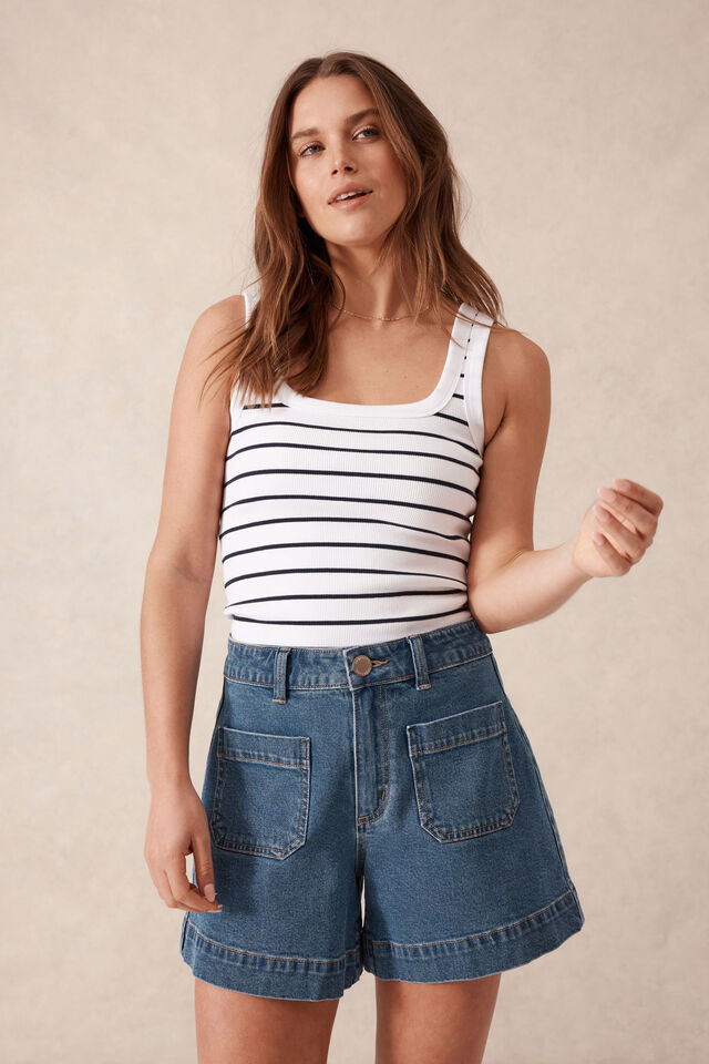 Esther Denim Patch Pocket Short | Fresh Indigo