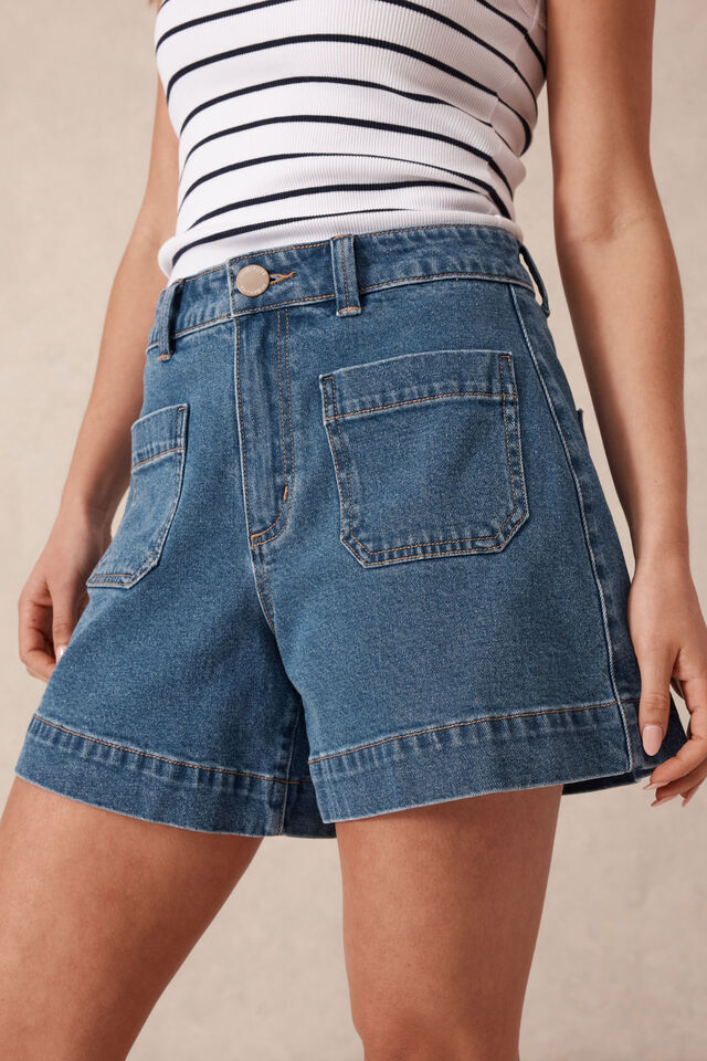 Esther Denim Patch Pocket Short | Fresh Indigo