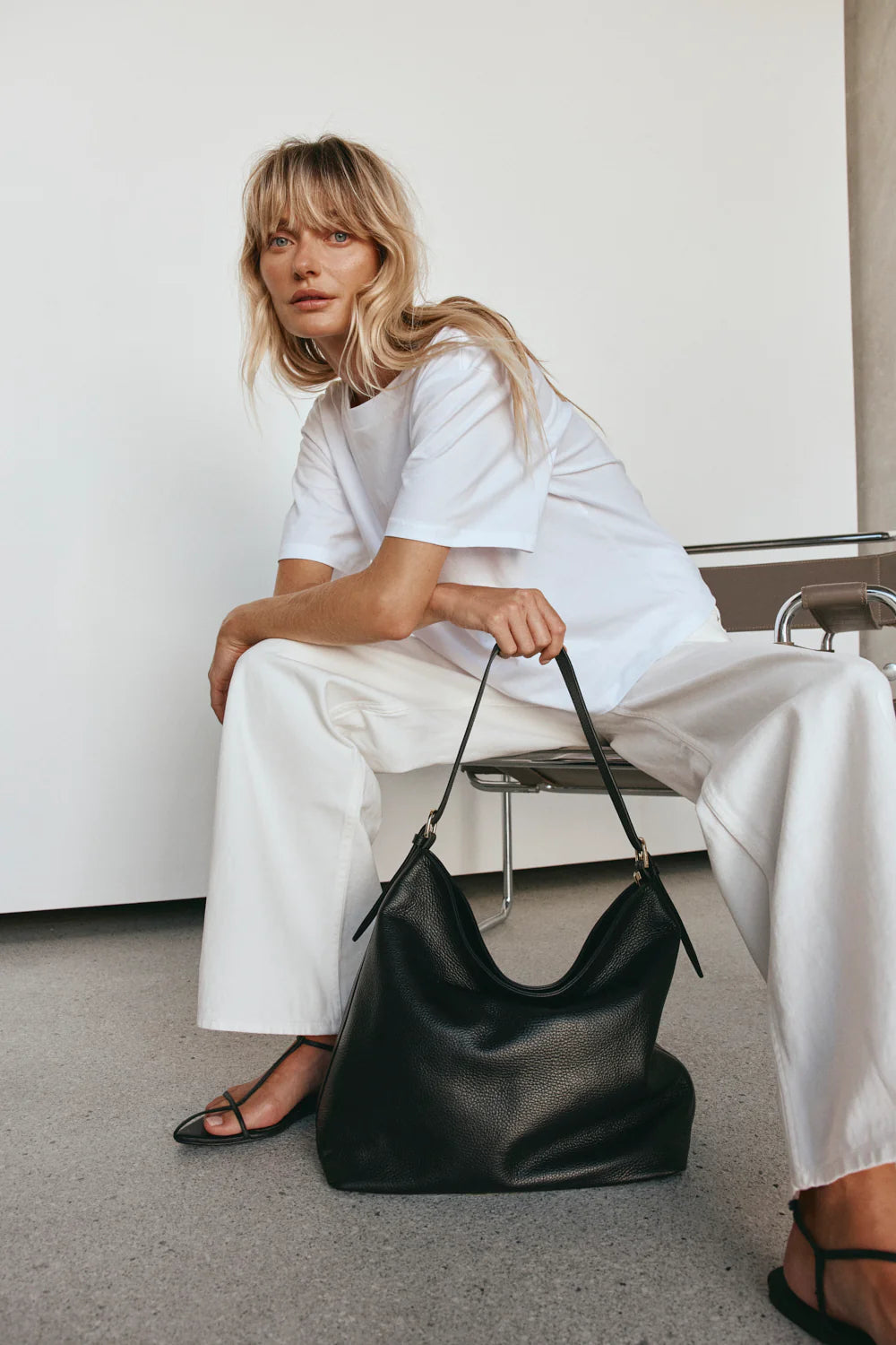 Serena Leather Hobo Bag | Black