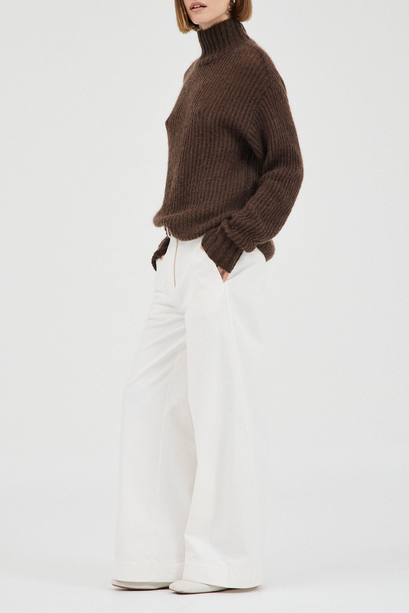 The Mohair-Wool High Neck Knit | Chocolate