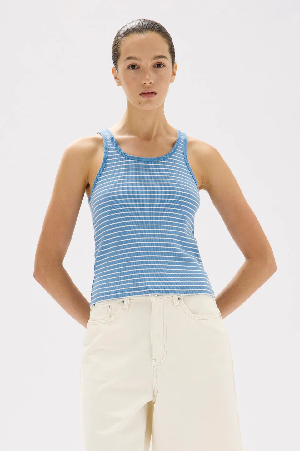 Drew Stripe Rib Tank | Bahama / White