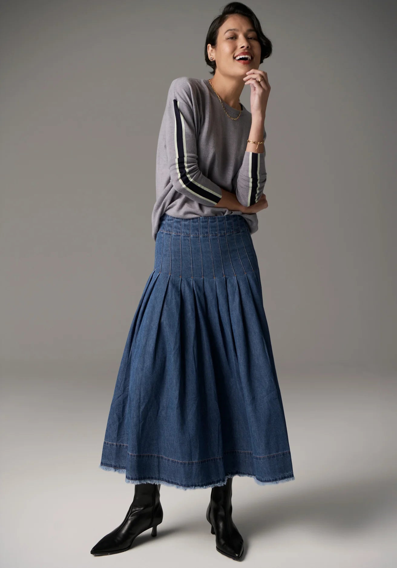 Bennett Drape Knit | Silver / Ink / Mist