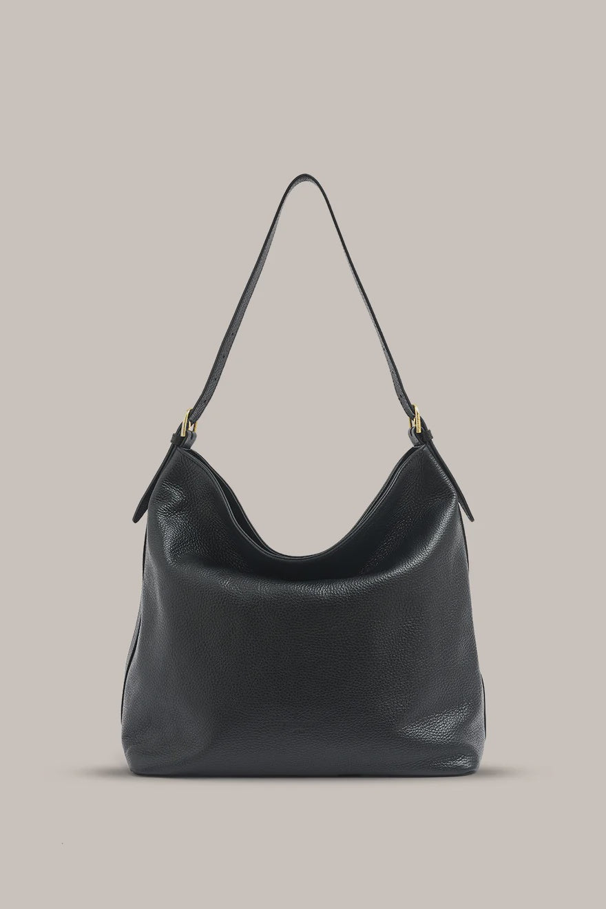 Serena Leather Hobo Bag | Black