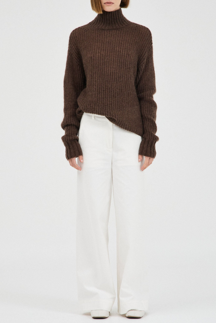The Mohair-Wool High Neck Knit | Chocolate