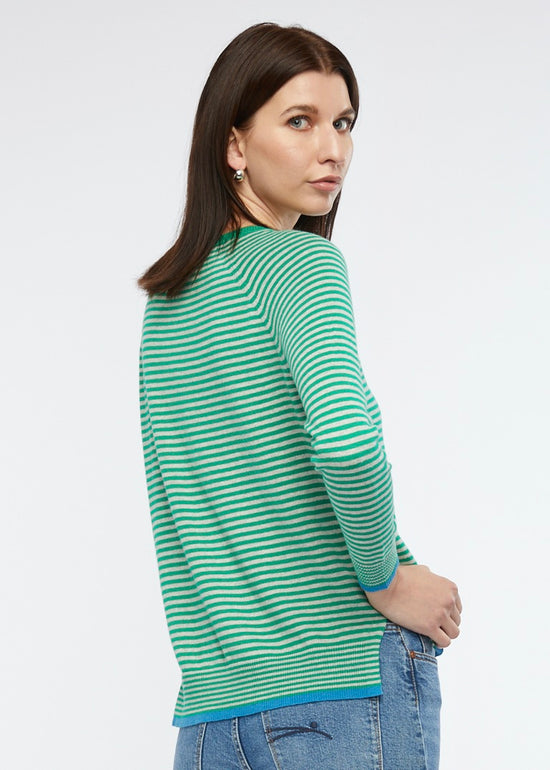 Stripe V Neck Knit | Emerald Combo