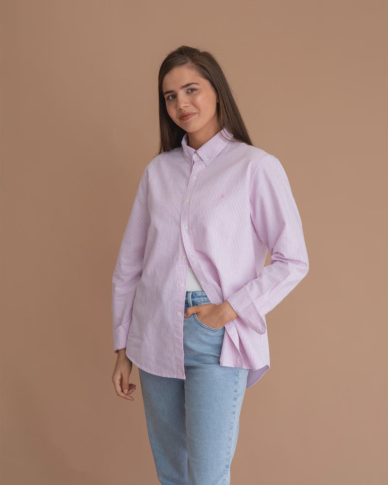 Brooks Oxford Shirt | Pink / White Stripe