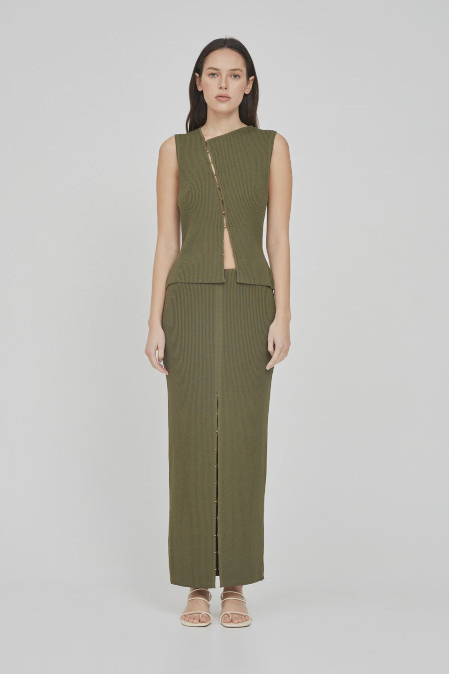 Mila Rib Skirt | Khaki