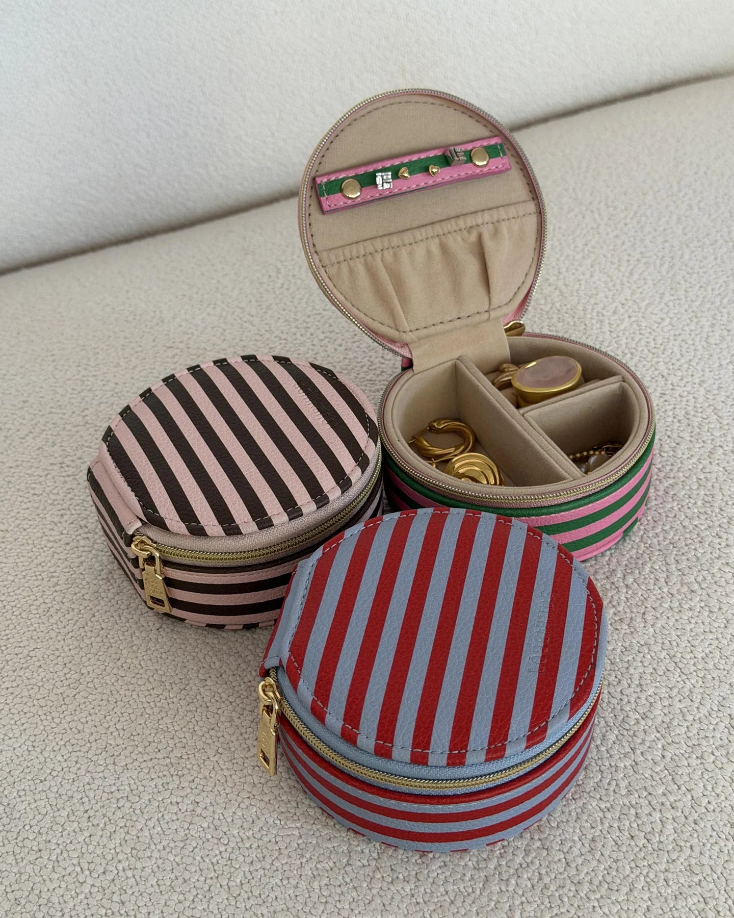 Sisco Stripe Jewellery Box | Red / Sky Blue Stripe
