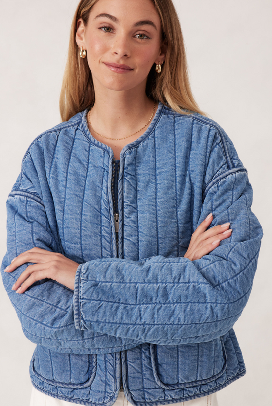 Comfy Quilted Boxy Jacket | Worn Blue Denim