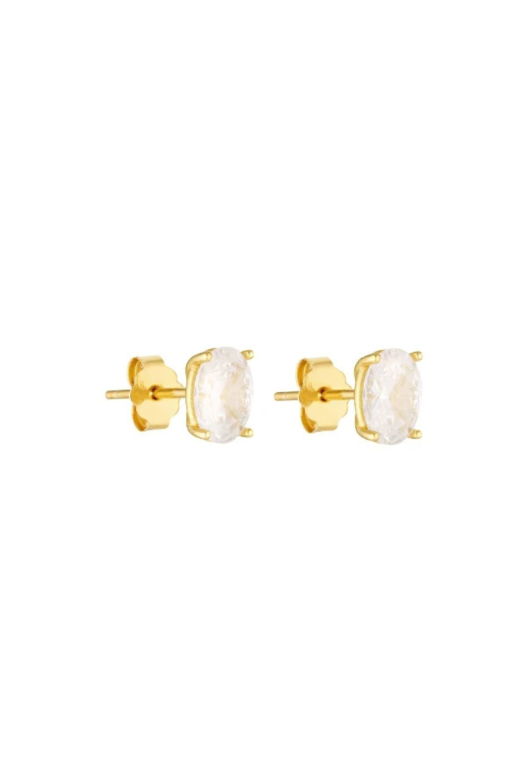 Oval Studs | Gold/ Clear