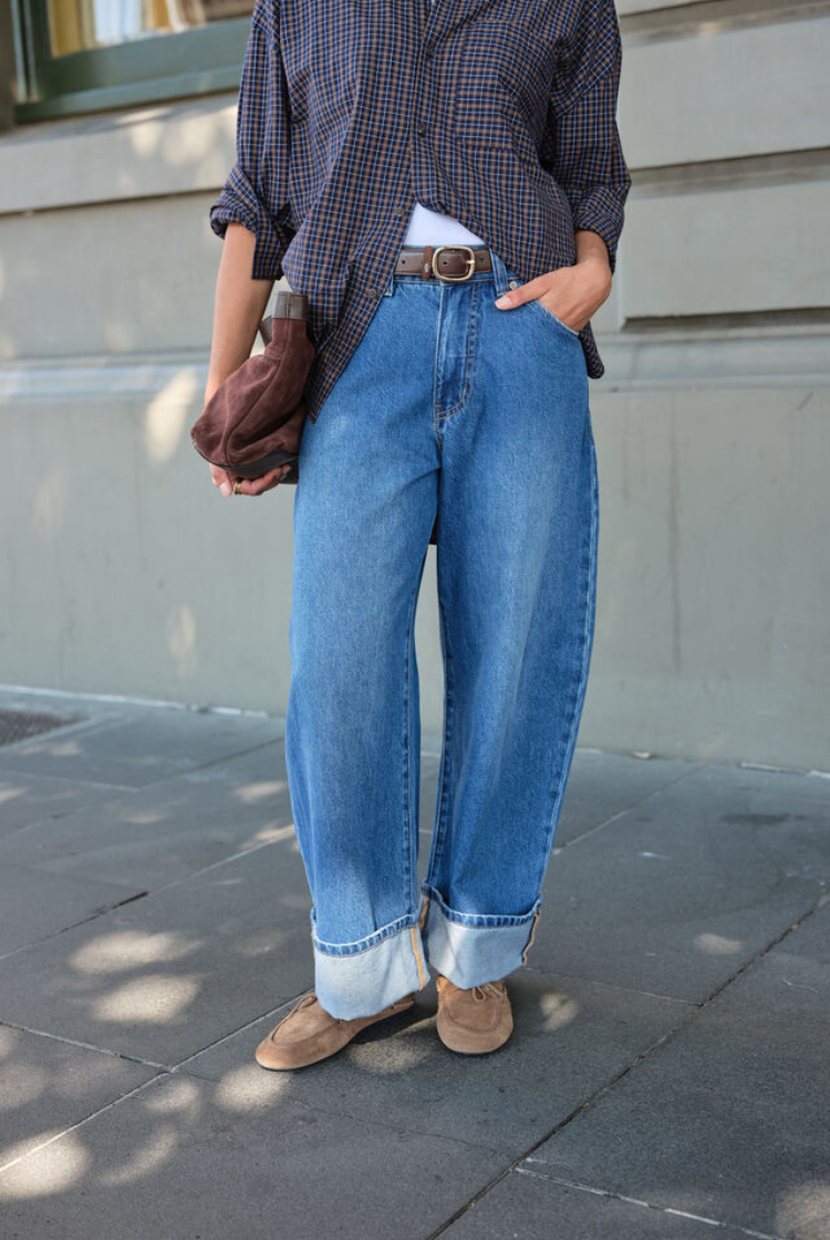 Frannie Cuffed Barrel Jean | Fresh Indigo