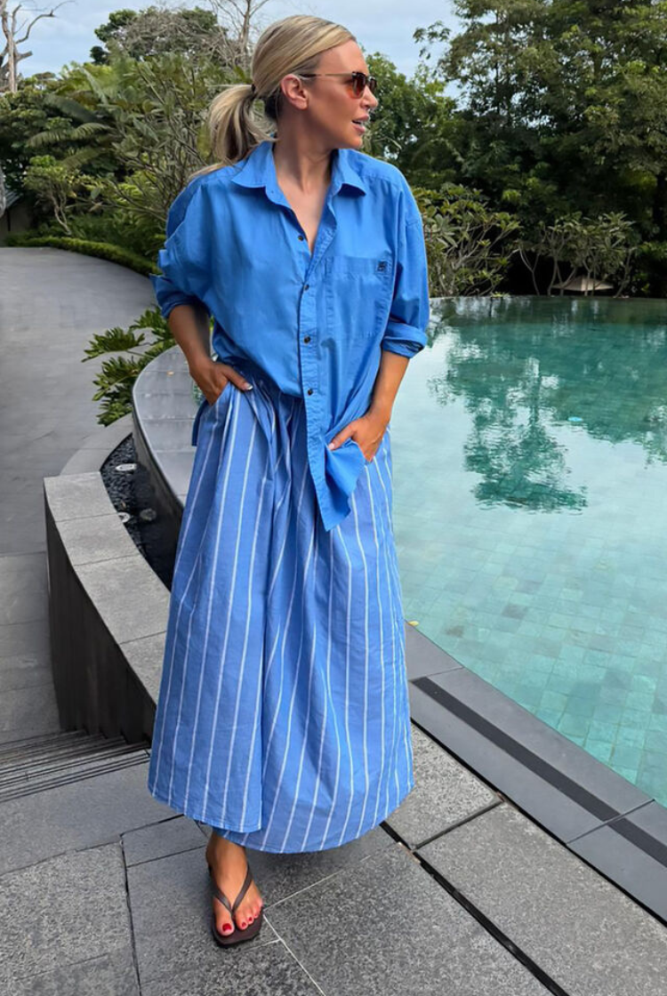 Florence Maxi Skirt | Oxford Blue Stripe