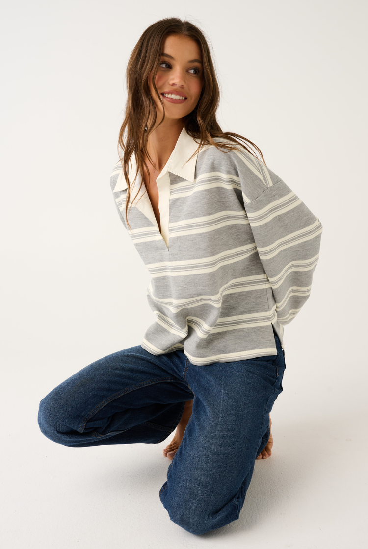 Freddie Rugby Top | Grey Marle Stripe