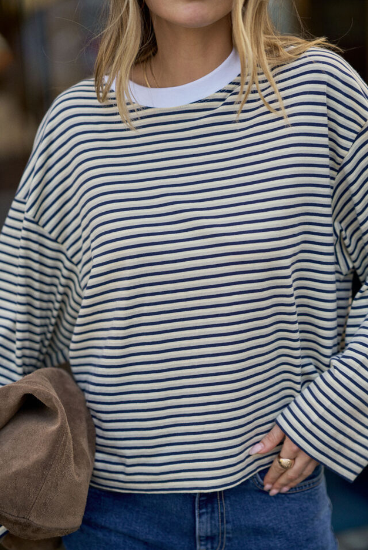 Beau Long Sleeve Slouchy Tee | Heritage Navy/ Butter/ Stone Stripe