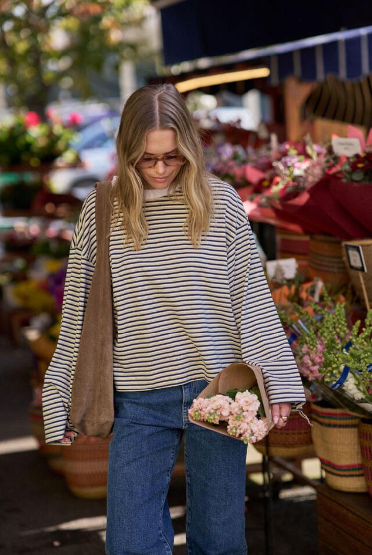 Beau Long Sleeve Slouchy Tee | Heritage Navy/ Butter/ Stone Stripe