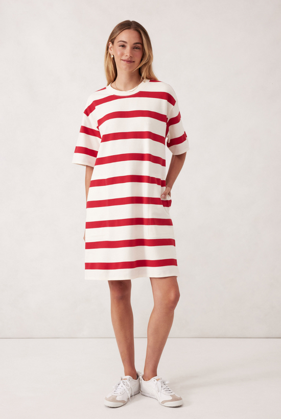 Mini Terry Dress | White Red Bold Stripe