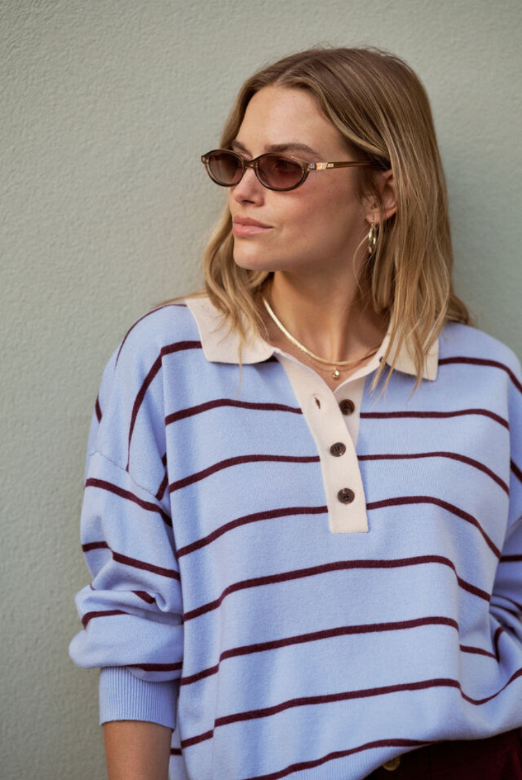 Jessa Rugby Knit | Sky Blue Stripe