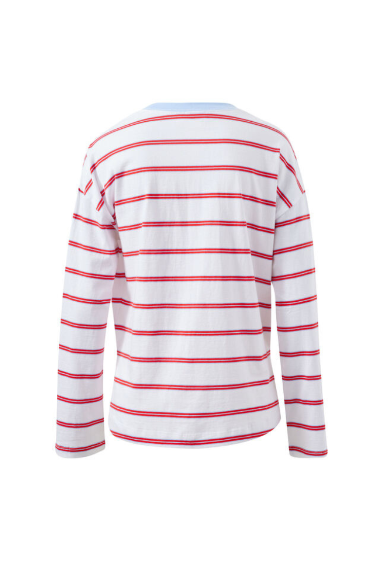 Scout Slouchy Long Sleeve Tee | White/ China Blue Chilli Stripe