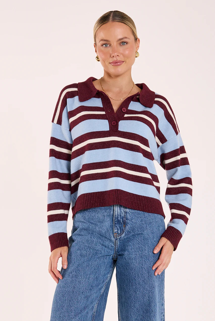 Stefi Knit | Wine/ Blue Stripe