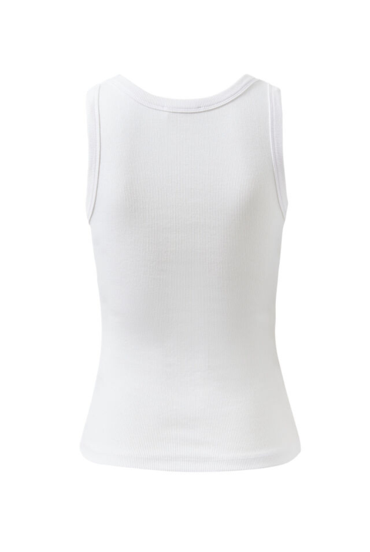 Zoe Contour Rib Scoop Tank | White/ Black Monogram Embroidery