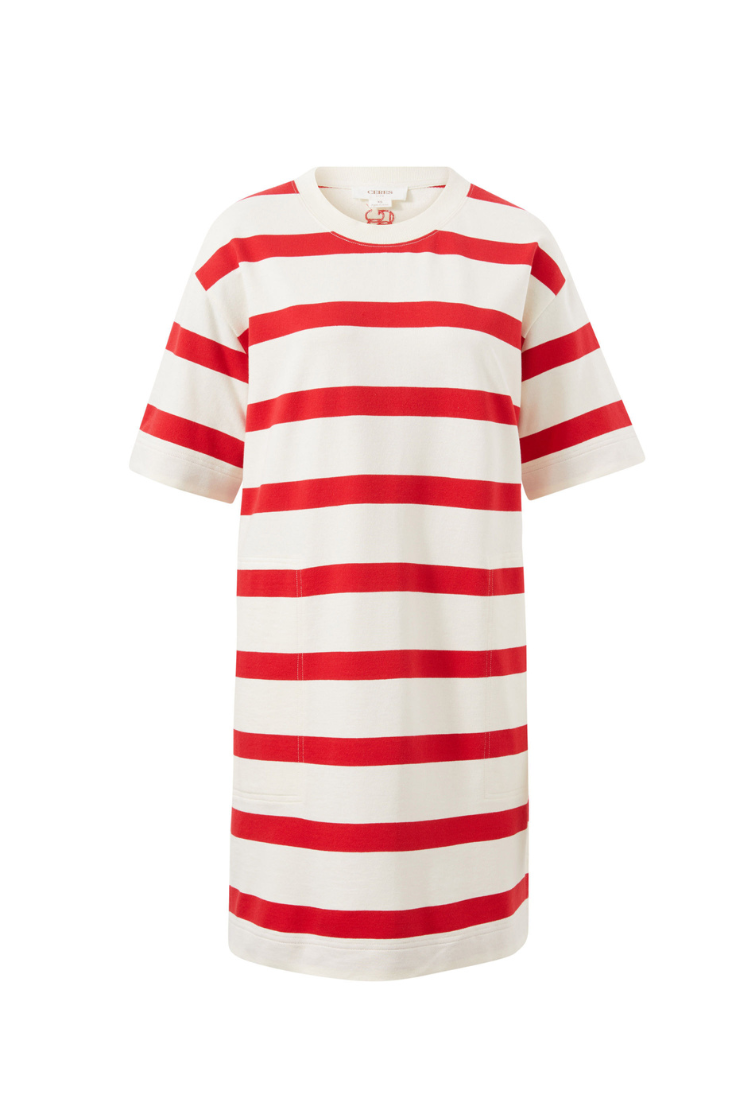 Mini Terry Dress | White Red Bold Stripe