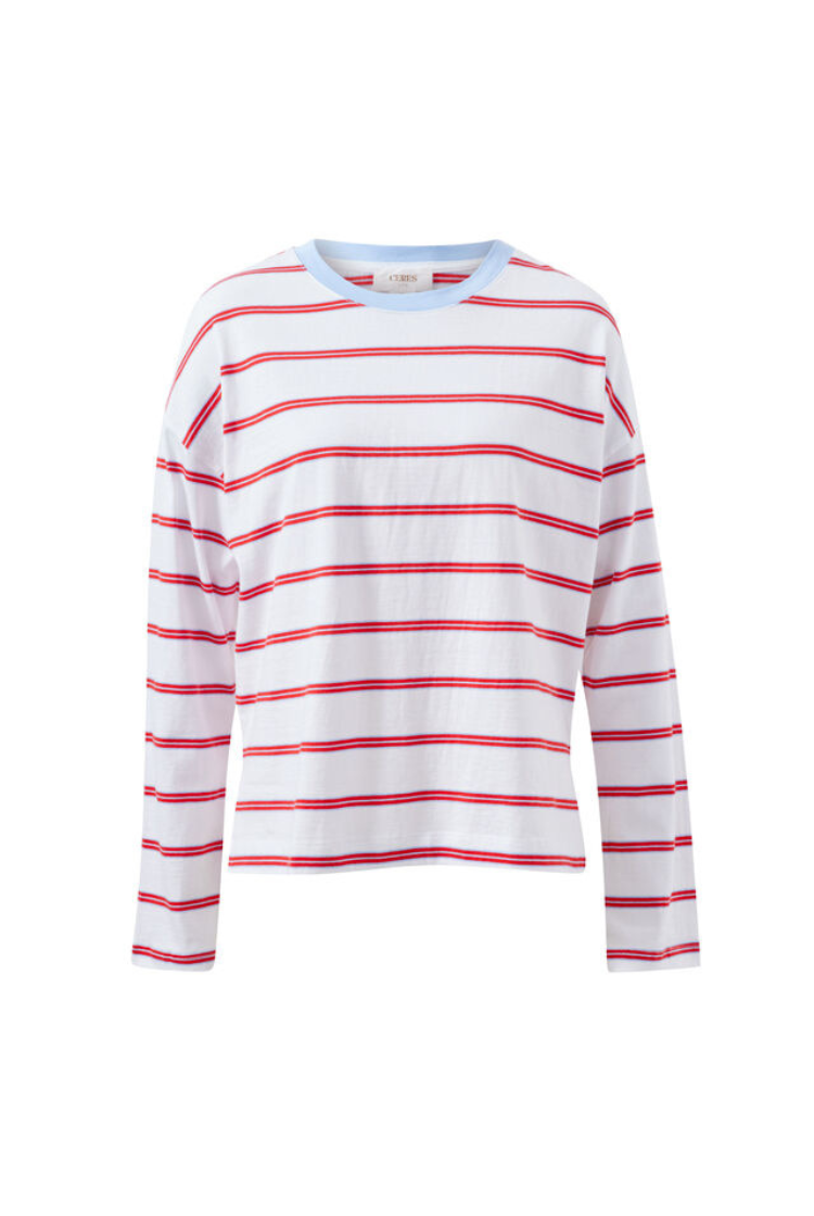 Scout Slouchy Long Sleeve Tee | White/ China Blue Chilli Stripe