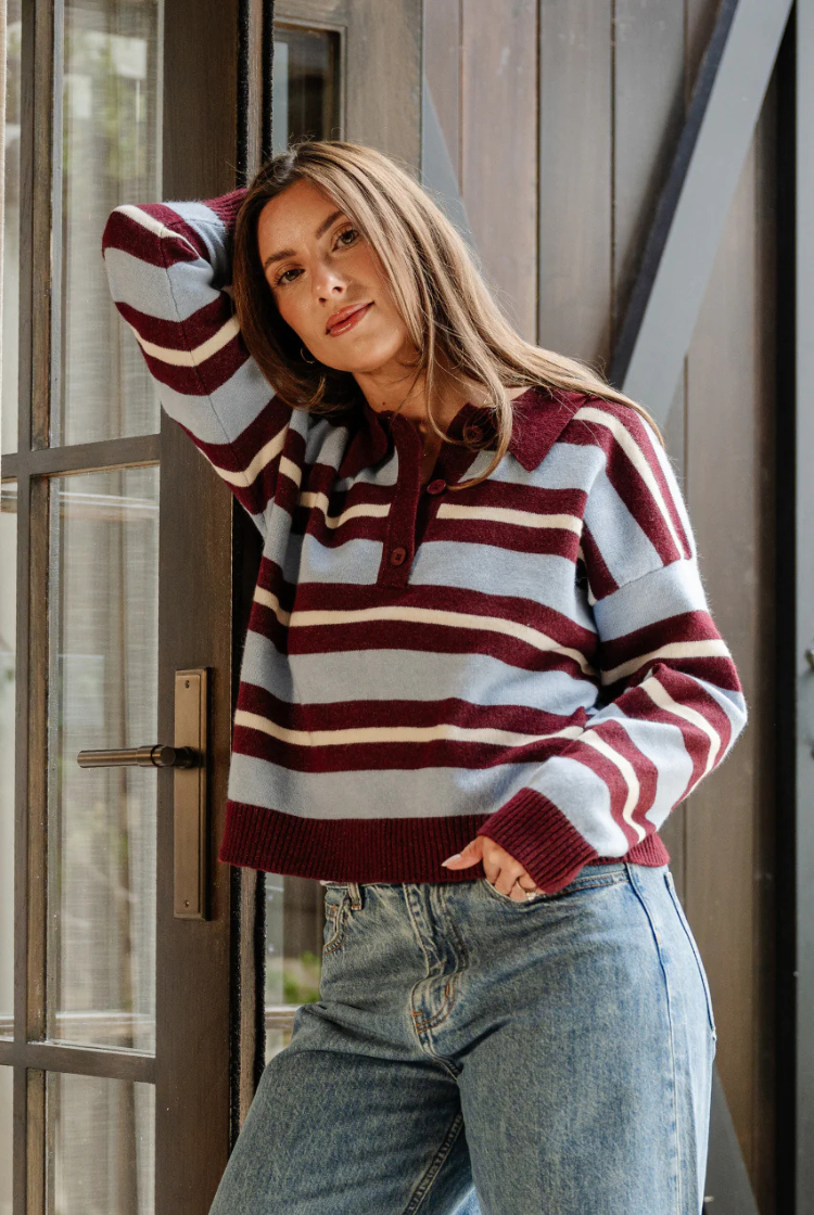 Stefi Knit | Wine/ Blue Stripe
