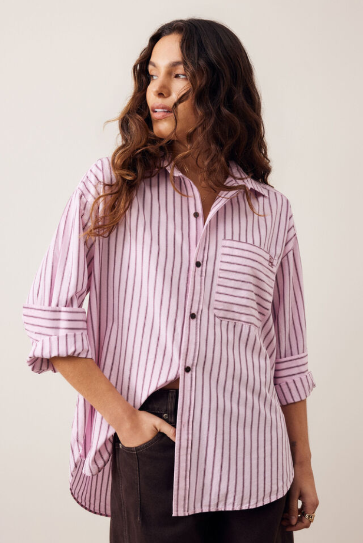 Peta Oversized Shirt | Sunfaded Pink Stripe