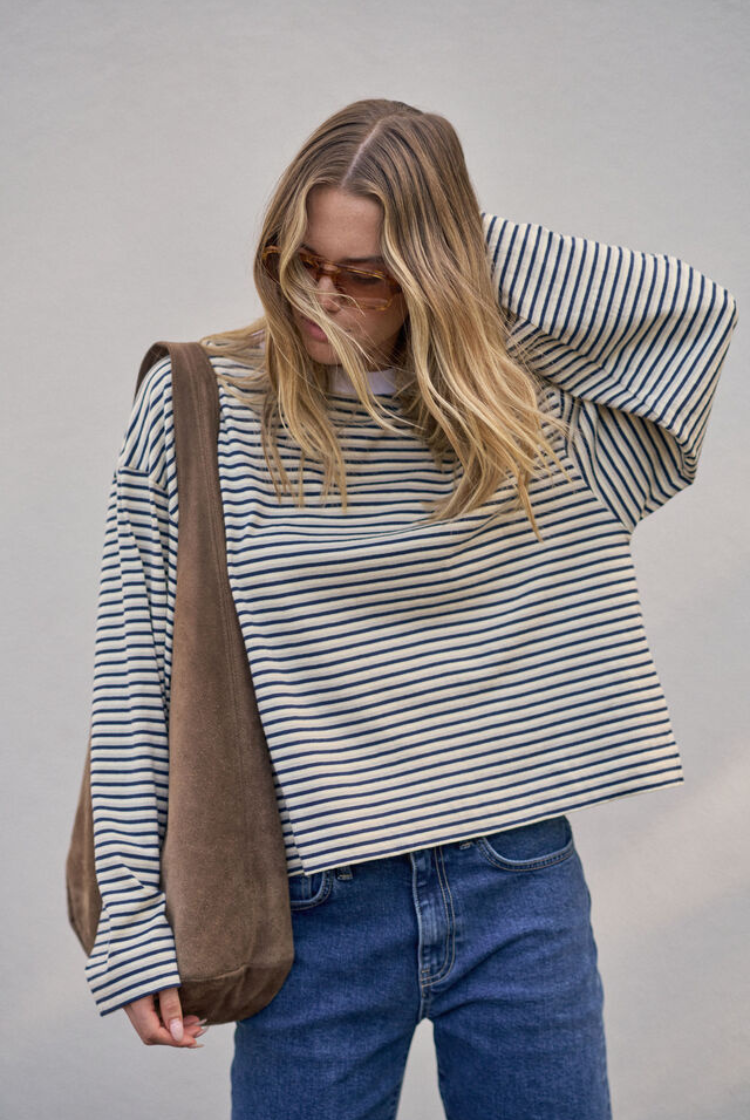 Beau Long Sleeve Slouchy Tee | Heritage Navy/ Butter/ Stone Stripe