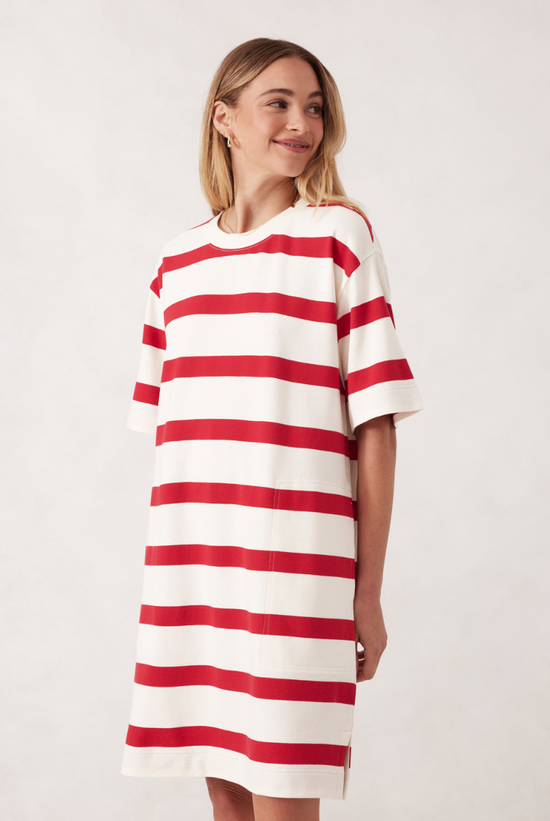 Mini Terry Dress | White Red Bold Stripe