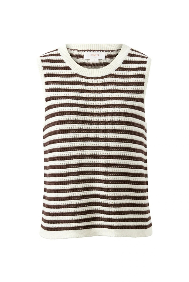 Maddy Mesh Knit Tank | Brunette Stripe