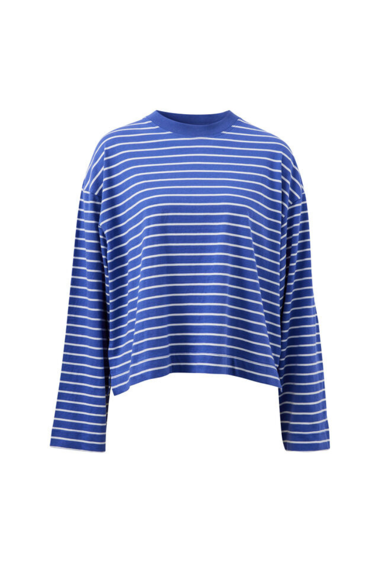 Beau Long Sleeve Slouchy Tee | Polo Blue/ White Stripe