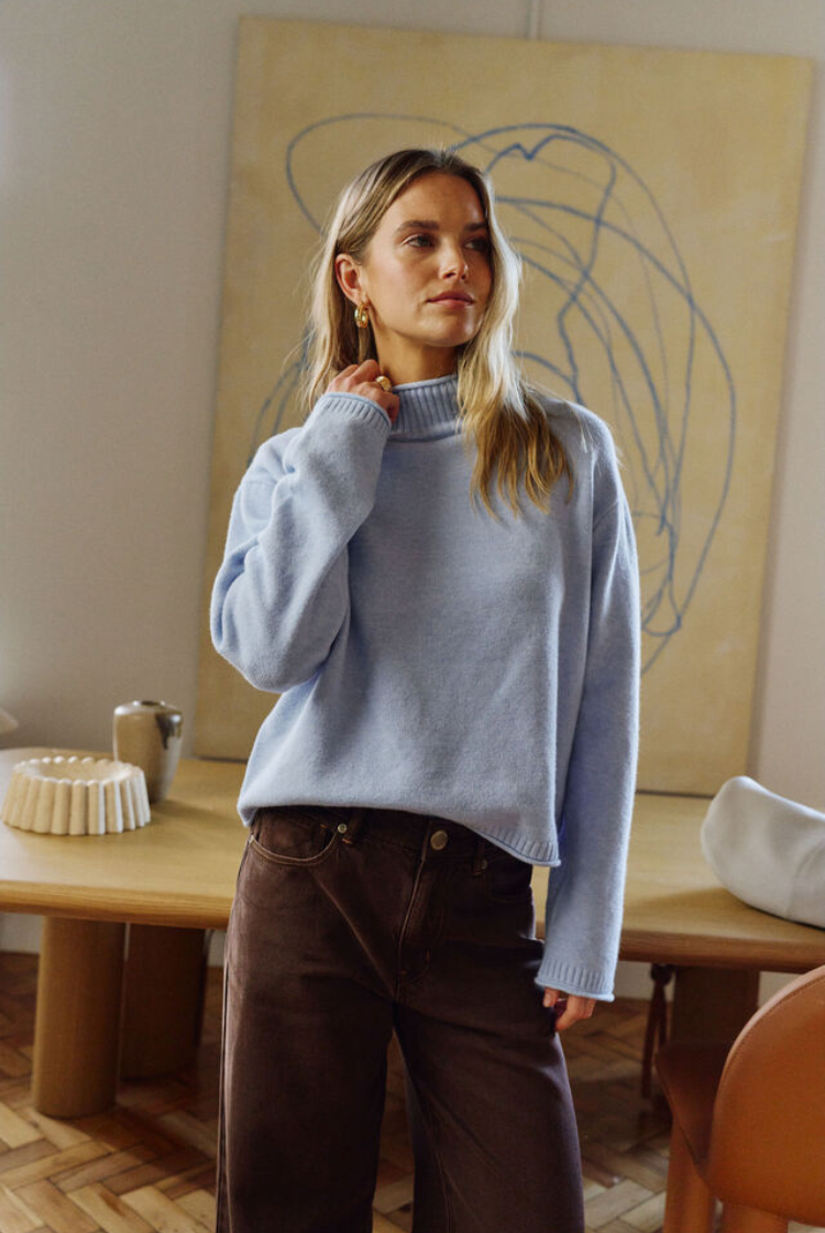 Finley Funnel Neck Knit | China Blue