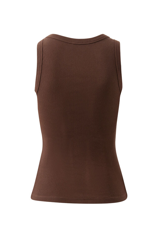 Zoe Contour Rib Scoop Tank | Chocolate/ Monogram Embroidery
