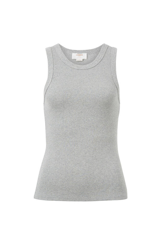 Contour Rib High Neck Tank | Grey Marle