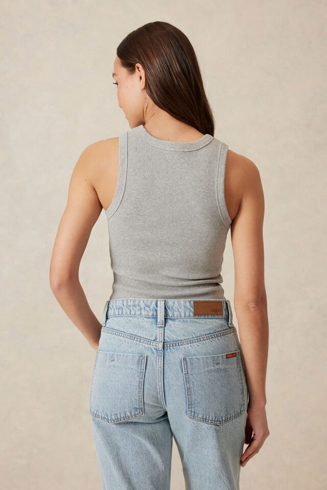 Contour Rib High Neck Tank | Grey Marle