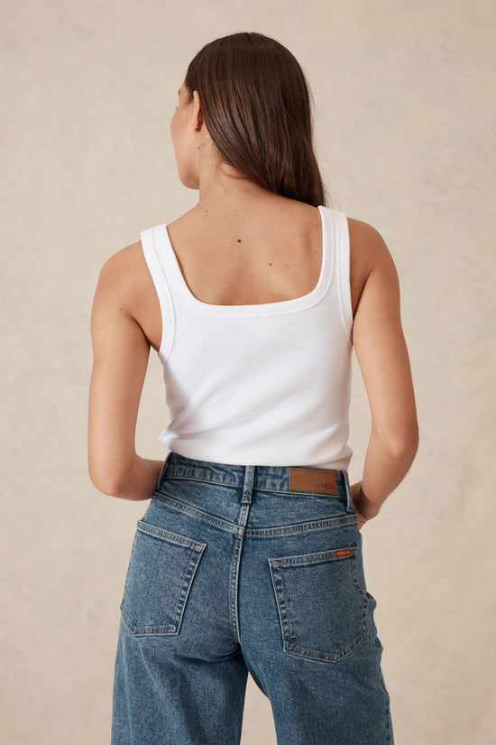 Contour Rib Square Neck Tank | White