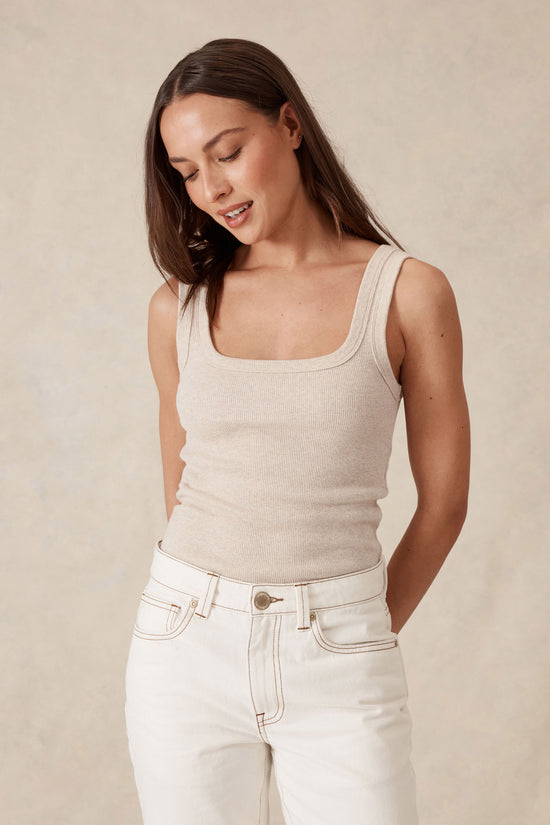 Contour Rib Square Neck Tank | Oatmeal