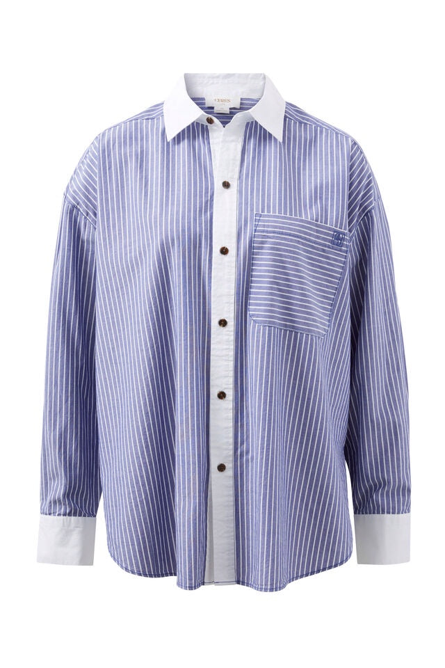 Peta Oversized Shirt | College Blue Stripe White Collar