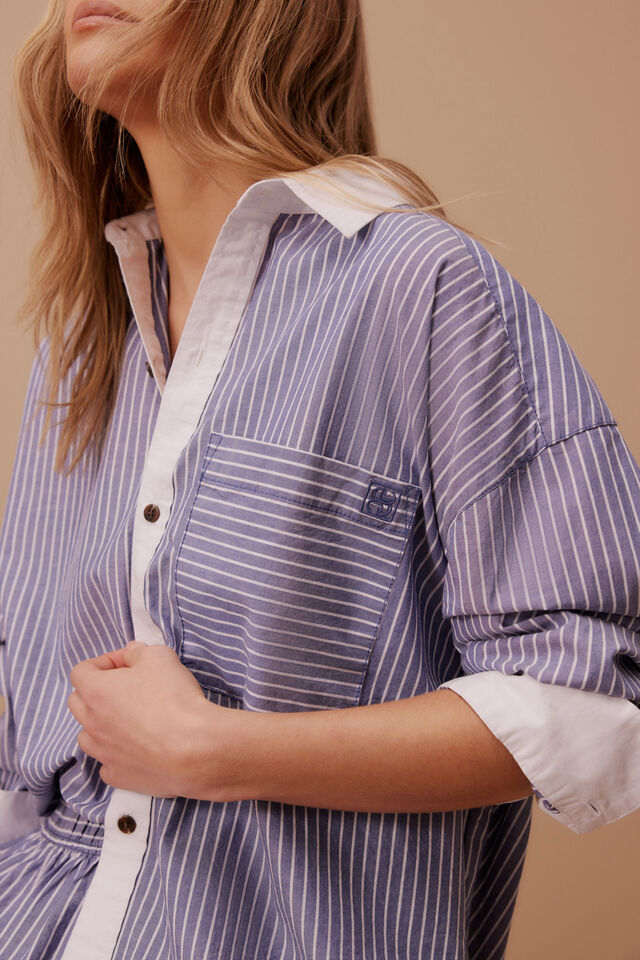 Peta Oversized Shirt | College Blue Stripe White Collar