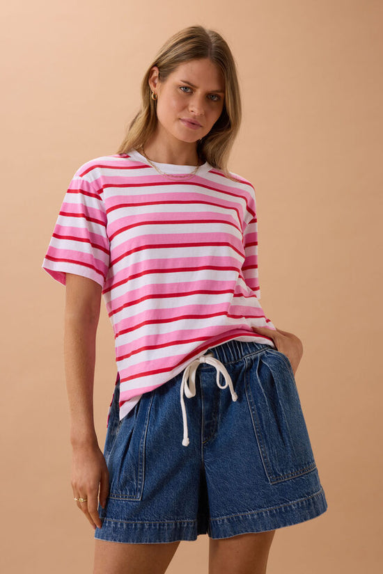 Stevie Slouchy Tee | Hibiscus Heritage Red Stripe