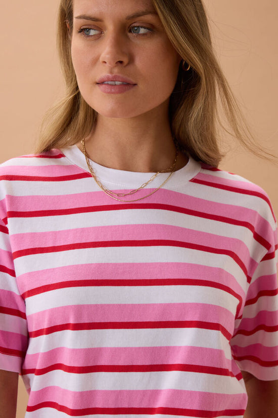 Stevie Slouchy Tee | Hibiscus Heritage Red Stripe