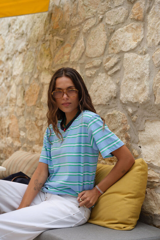 Stevie Slouchy Tee | Powder Zesty Green Stripe