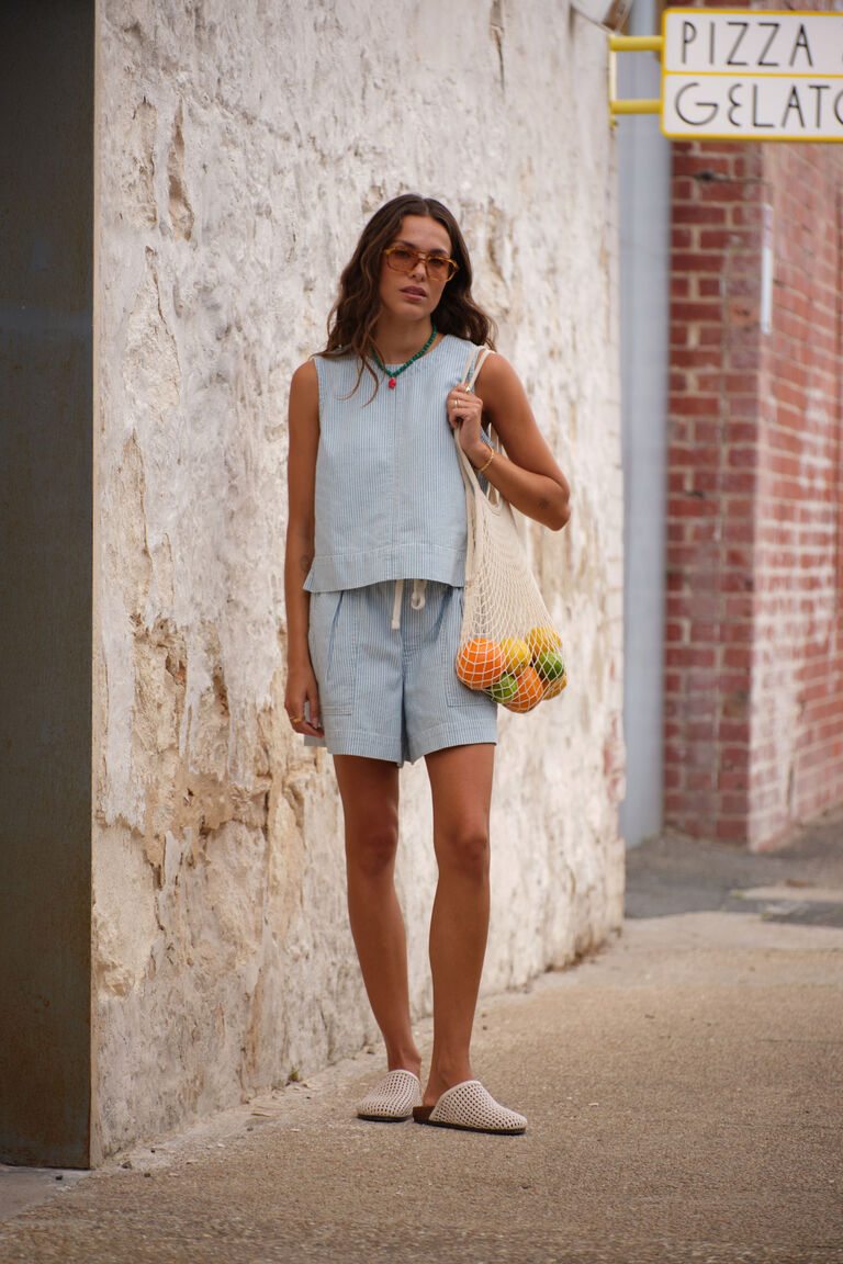 Darcy Relaxed Everyday Short | Indigo White Stripe