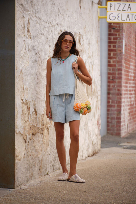 Darcy Relaxed Everyday Short | Indigo White Stripe