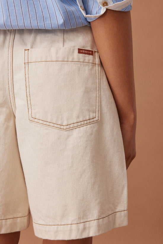 Sylvie Longline Pleat Denim Short | Ecru