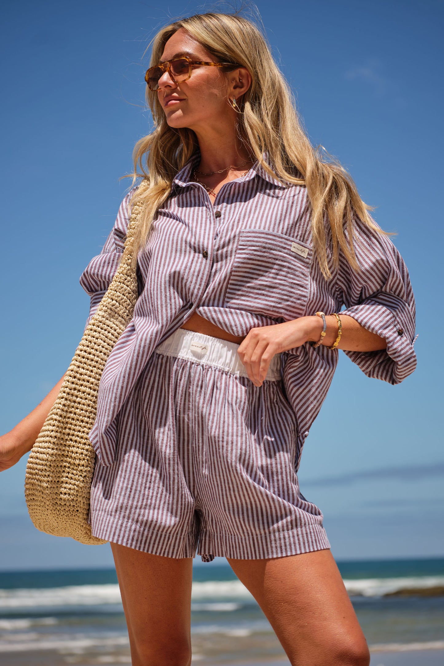 Mila Short | Wine / Blue Stripe