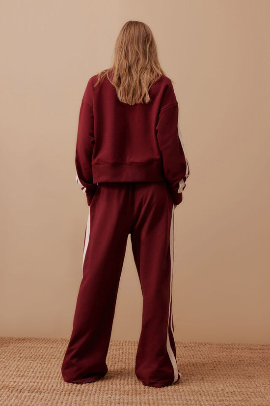 Gigi Wide Leg Terry Trackpant | Burgundy Side Stripe